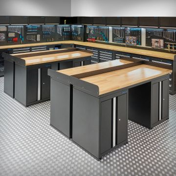 PRO Werkbank – 4X 200 cm – Eiche – 8 Türschränke – schwarz
