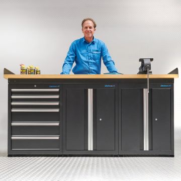 Werkbank PRO Bambus - 6 Schubladen - 2 Schränke - 200 cm - schwarz