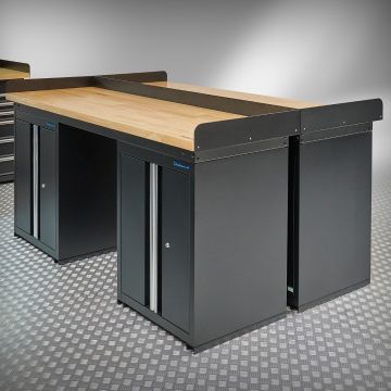 PRO Werkbank – 2X 200 cm – Eiche – 4 Türschränke – schwarz