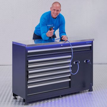 Premium-Werkbank mit Strom- und Druckluftversorgung – 136 cm – Edelstahl-Arbeitsplatte
