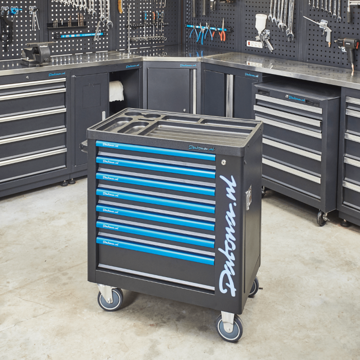 Bestückter Werkzeugwagen 7 Schubladen - 5 bestückt + 171-teiliges Set und LED-Logo