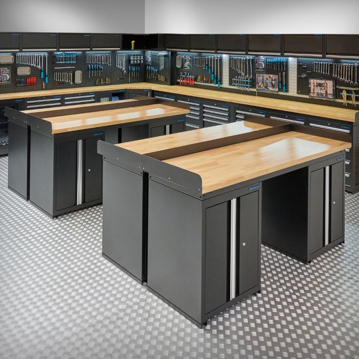 PRO Werkbank – 4X 200 cm – Eiche – 8 Türschränke – schwarz