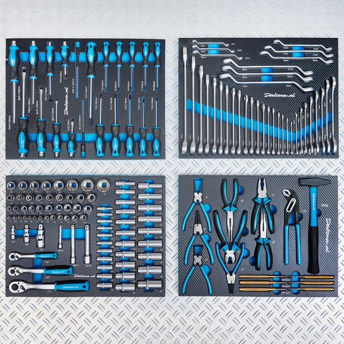 Werkzeugset für 4 Schubladen - 153-teiliges Set in Modulen in Carbon-Optik